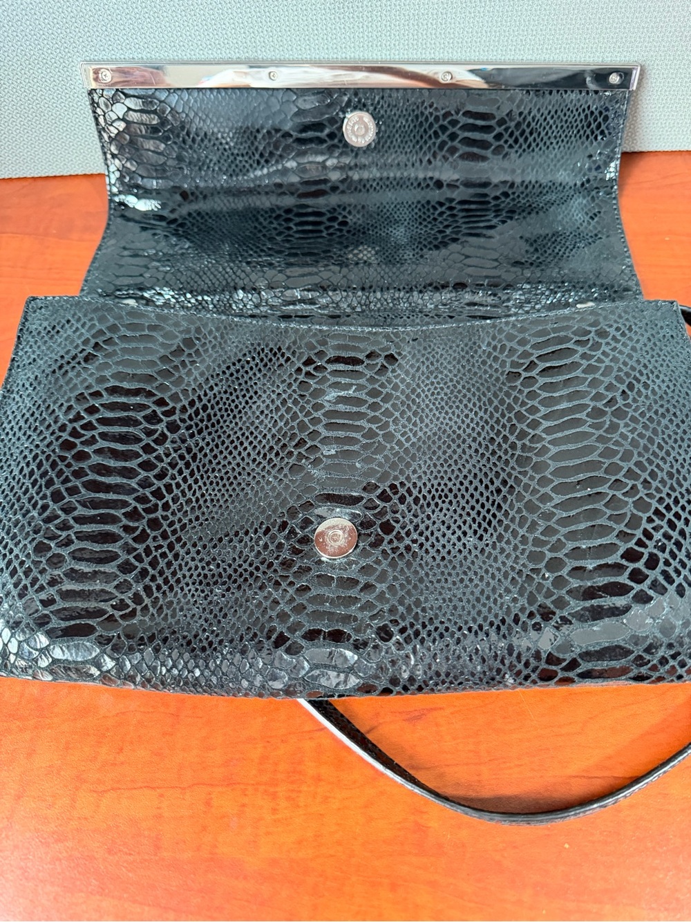 Michael Kors Black Embossed Snakeskin Clutch with Metallic Trim - Picture 9 of 11